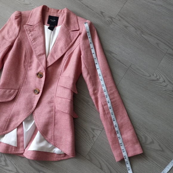 Smythe Linen Equestrian Leather Elbow Patch Blazer Pink Melange 4 - Picture 13 of 16